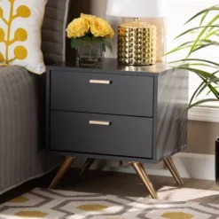 Kelson Wood 2 Drawer Nightstand Dark Gray/Gold - Baxton Studio 8 Kelson Wood 2 Drawer Nightstand Dark Gray/Gold - Baxton Studio -Bedroom Home Store GUEST 7181cbb4 9260 4374 8808 a18d8ac8ccfb