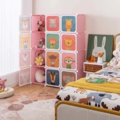 Costway 12-Cube Kids Wardrobe Baby Dresser Bedroom Armoire Clothes Hanging Closet With Door Blue/Pink 16 Costway 12-Cube Kids Wardrobe Baby Dresser Bedroom Armoire Clothes Hanging Closet With Door Blue/Pink -Bedroom Home Store GUEST 72bfccda e0c4 4514 b17f 8d2902b5c8ef