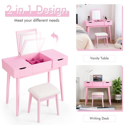 Costway Vanity Table Set W/ Flip Top Mirror Drawers 9 Dividers Makeup Writing Desk 7 Costway Vanity Table Set W/ Flip Top Mirror Drawers 9 Dividers Makeup Writing Desk - Image 5