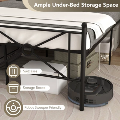 Costway Full/Queen Size Metal Platform Bed Frame W/ Headboard Mattress Foundation 9 Costway Full/Queen Size Metal Platform Bed Frame W/ Headboard Mattress Foundation - Image 7