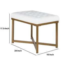 Metal Framed Bench With Button Tufted Velvet Upholste Seat White/Gold - Benzara 9 Metal Framed Bench With Button Tufted Velvet Upholste Seat White/Gold - Benzara -Bedroom Home Store GUEST 7673f59d 5250 4078 bf42 451c8d0709da