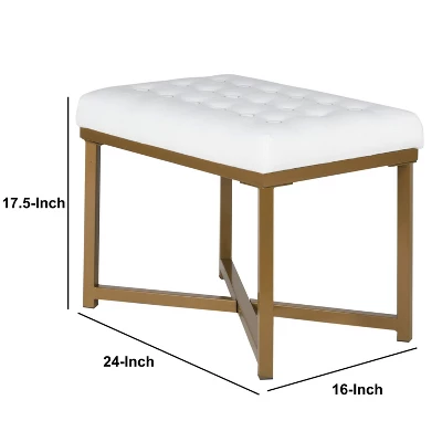 Metal Framed Bench With Button Tufted Velvet Upholste Seat White/Gold - Benzara 6 Metal Framed Bench With Button Tufted Velvet Upholste Seat White/Gold - Benzara - Image 4