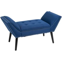 HOMCOM Modern Button Tufted Sitting Bench, Accent Fabric Upholstered Ottoman For Bedroom Or Living Room, Blue 9 HOMCOM Modern Button Tufted Sitting Bench, Accent Fabric Upholstered Ottoman For Bedroom Or Living Room, Blue -Bedroom Home Store GUEST 767b4e85 b0bf 46df a65c 50db5d8b5cb2