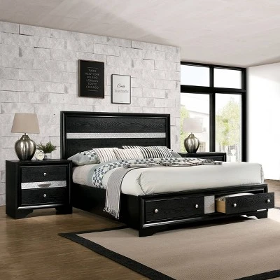 2pc Queen Whether By Bed With Nightstand Black - MiBasics 3 2pc Queen Whether By Bed With Nightstand Black - MiBasics