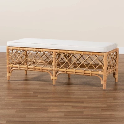 Orchard Fabric Upholstered And Rattan Bench White/Natural - Bali & Pari 8 Orchard Fabric Upholstered And Rattan Bench White/Natural - Bali & Pari - Image 6