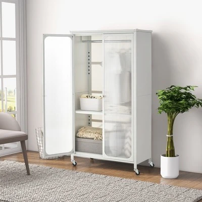 Costway Storage Wardrobe Cabinet Mobile Armoire Closet With Hanging Rod & Adjustable Shelf 5 Costway Storage Wardrobe Cabinet Mobile Armoire Closet With Hanging Rod & Adjustable Shelf - Image 3