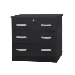 Better Home Products Cindy Wooden 3 Drawer Chest Bedroom Dresser In Black