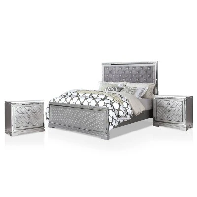 3pc Tenaya Bed With 2 Nightstands Set Silver/Gray - HOMES: Inside + Out 18 3pc Tenaya Bed With 2 Nightstands Set Silver/Gray - HOMES: Inside + Out - Image 16