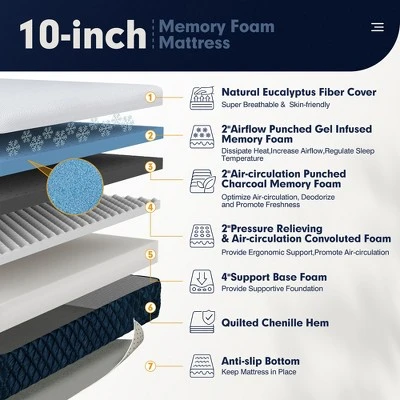Costway Full Size Wood Bed Frame & 10'' Foam Mattress Set CertiPUR-US Certified Natural/Espresso 7 Costway Full Size Wood Bed Frame & 10'' Foam Mattress Set CertiPUR-US Certified Natural/Espresso - Image 6