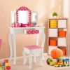 Costway Kid Vanity Set Wooden Makeup Table Stool Tri-Folding Mirror Polka Dot Print Pink 1 Costway Kid Vanity Set Wooden Makeup Table Stool Tri-Folding Mirror Polka Dot Print Pink -Bedroom Home Store GUEST 7966f321 dec8 4fae b522 214260f1d991