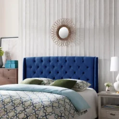 Queen/Full Lidia Wingback New Velvet Tufted Headboard Navy - Christopher Knight Home