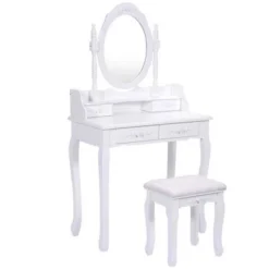 Tangkula Oval Mirror 4 Drawer Vanity Mirror Makeup Table W/ Cushioned Stool White 10 Tangkula Oval Mirror 4 Drawer Vanity Mirror Makeup Table W/ Cushioned Stool White -Bedroom Home Store GUEST 7a5106dd fedd 4ad4 ac42 fea0b8a3c62d