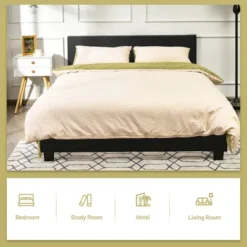 Costway Queen Upholstered Platform Bed Frame With Linen/PU Headboard Wood Slat Gray/Black 15 Costway Queen Upholstered Platform Bed Frame With Linen/PU Headboard Wood Slat Gray/Black -Bedroom Home Store GUEST 7a790181 37c0 4a14 95b3 3f29332a660f