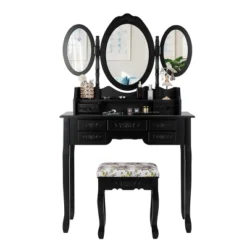 Tangkula Tri-Folding Mirror Vanity Makeup Set Dressing Table & Stool Unit W/ 7 Drawer 13 Tangkula Tri-Folding Mirror Vanity Makeup Set Dressing Table & Stool Unit W/ 7 Drawer -Bedroom Home Store GUEST 7b46e1a1 f79d 4802 968a 2b735d15a0ea