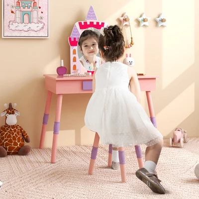 Costway Kids Vanity Set Princess Makeup Pretend Play Dressing Mirror Castle Girls Pink 5 Costway Kids Vanity Set Princess Makeup Pretend Play Dressing Mirror Castle Girls Pink - Image 3