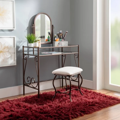 Clarisse Metal Vanity Set Brown - Linon 3 Clarisse Metal Vanity Set Brown - Linon