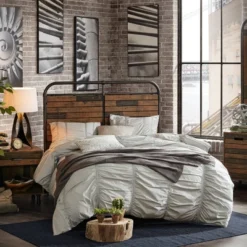 Queen Renu Headboard Light Brown/Gun Metal