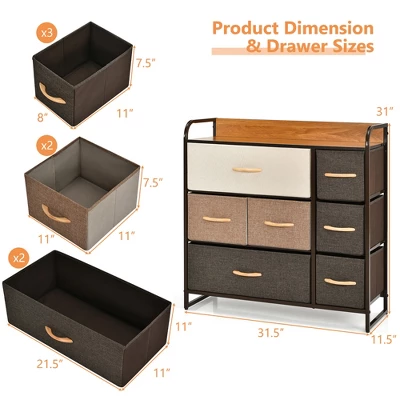 Costway 7-Drawer Dresser Storage 3-Tier Organizer Tower Steel Frame Wooden Top 3 Costway 7-Drawer Dresser Storage 3-Tier Organizer Tower Steel Frame Wooden Top