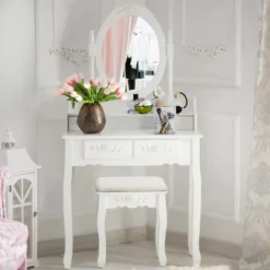 Costway Vanity Wood Makeup Dressing Table Stool 4 Drawers Black/White 17 Costway Vanity Wood Makeup Dressing Table Stool 4 Drawers Black/White -Bedroom Home Store GUEST 8002fe35 bc11 44a8 b691 d43b0a298c51