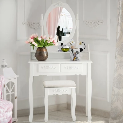 Costway Vanity Wood Makeup Dressing Table Stool 4 Drawers Black/White 10 Costway Vanity Wood Makeup Dressing Table Stool 4 Drawers Black/White - Image 8