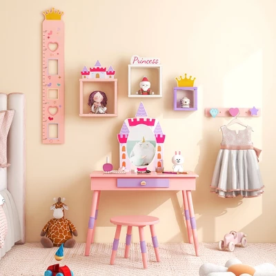 Costway Kids Vanity Set Princess Makeup Pretend Play Dressing Mirror Castle Girls Pink 3 Costway Kids Vanity Set Princess Makeup Pretend Play Dressing Mirror Castle Girls Pink