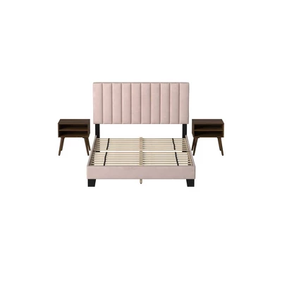 Queen Colbie Upholstered Platform Bed With Nightstands - Picket House Furnishings 2 Queen Colbie Upholstered Platform Bed With Nightstands - Picket House Furnishings
