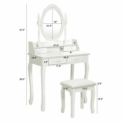 Costway Vanity Wood Makeup Dressing Table Stool 4 Drawers Black/White 3 Costway Vanity Wood Makeup Dressing Table Stool 4 Drawers Black/White