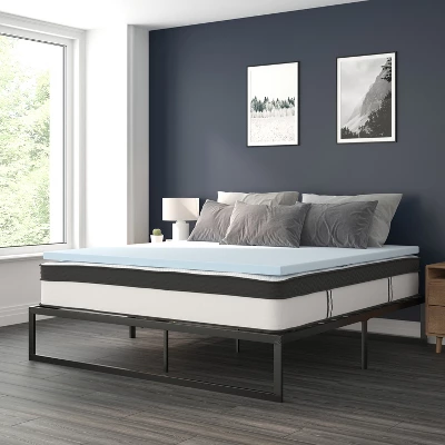Emma And Oliver Complete Bed Set: Metal Platform Frame; Hybrid Pocket Spring Mattress In A Box And Cool Gel Memory Foam Topper 3 Emma And Oliver Complete Bed Set: Metal Platform Frame; Hybrid Pocket Spring Mattress In A Box And Cool Gel Memory Foam Topper