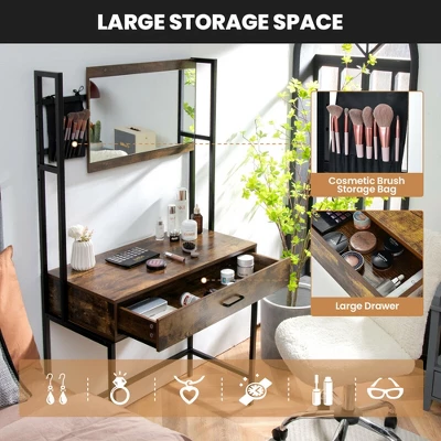 Costway Industrial Vanity Table With 3-Height Adjustable Mirror Storage Bag Large Drawer 7 Costway Industrial Vanity Table With 3-Height Adjustable Mirror Storage Bag Large Drawer - Image 5