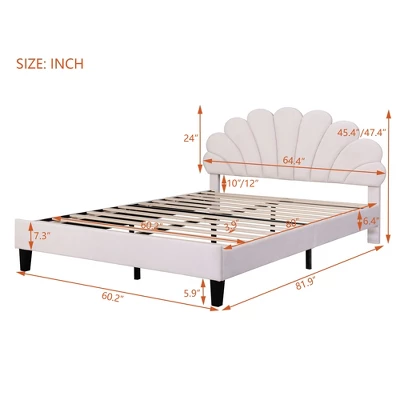 Upholstered Wood Platform Bed With Flower Pattern Velvet Headboard-ModernLuxe 5 Upholstered Wood Platform Bed With Flower Pattern Velvet Headboard-ModernLuxe - Image 3