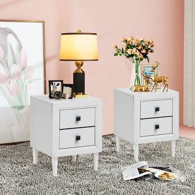 Costway Nightstand End Bedside Coffee Table Wooden Leg Storage Drawers White 5 Costway Nightstand End Bedside Coffee Table Wooden Leg Storage Drawers White - Image 3