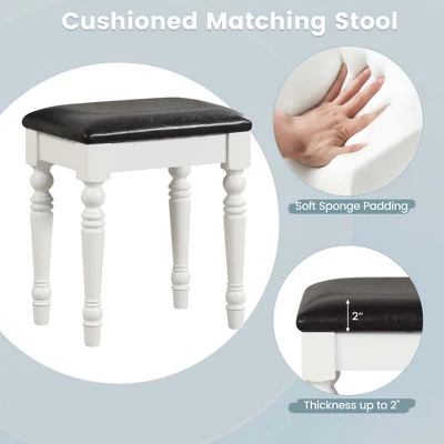 Costway Vanity Table Set Makeup Desk Cushioned Stool 3 Drawer Large Mirror White/Walnut 10 Costway Vanity Table Set Makeup Desk Cushioned Stool 3 Drawer Large Mirror White/Walnut - Image 8