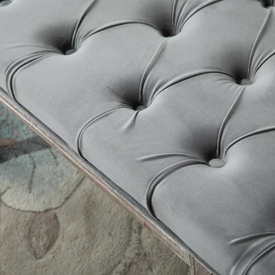HOMCOM Sitting Bench Tufted Upholstered Fabric Ottoman With Rubberwood Legs For Living Room, Bedroom, Hallway, Grey 5 HOMCOM Sitting Bench Tufted Upholstered Fabric Ottoman With Rubberwood Legs For Living Room, Bedroom, Hallway, Grey - Image 3