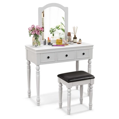 Costway Vanity Table Set Makeup Desk Cushioned Stool 3 Drawer Large Mirror White/Walnut 12 Costway Vanity Table Set Makeup Desk Cushioned Stool 3 Drawer Large Mirror White/Walnut - Image 10