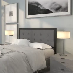 Flash Furniture Bristol Metal Tufted Upholstered Queen Size Headboard In Dark Gray Fabric
