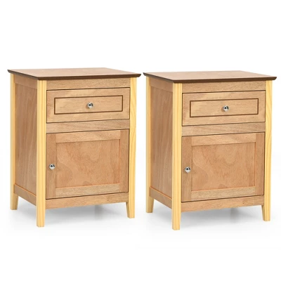 Costway 2PCS Nightstand With Drawer Accent Side End Table Storage Cabinet WhiteNatural 11 Costway 2PCS Nightstand With Drawer Accent Side End Table Storage Cabinet WhiteNatural - Image 10