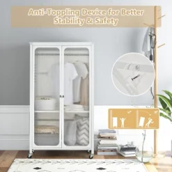 Costway Storage Wardrobe Cabinet Mobile Armoire Closet With Hanging Rod & Adjustable Shelf 17 Costway Storage Wardrobe Cabinet Mobile Armoire Closet With Hanging Rod & Adjustable Shelf -Bedroom Home Store GUEST 89b809cb 7c9a 4b12 bd2b 45d2a56f7541