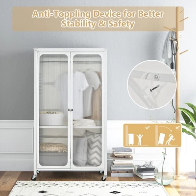 Costway Storage Wardrobe Cabinet Mobile Armoire Closet With Hanging Rod & Adjustable Shelf 9 Costway Storage Wardrobe Cabinet Mobile Armoire Closet With Hanging Rod & Adjustable Shelf - Image 7