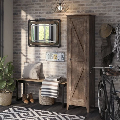 2pc Doney Armoire And Led Mirror Set Reclaimed Oak - MiBasics 6 2pc Doney Armoire And Led Mirror Set Reclaimed Oak - MiBasics - Image 4