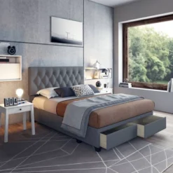 Henley Linen Tufted Upholstered Platform Bed With Storage Drawers - Eco Dream