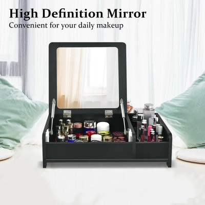 Costway 2-in-1 Vanity Dresser W/ Flip-Top Mirror Tabletop Storage Box Makeup Laptop Black 10 Costway 2-in-1 Vanity Dresser W/ Flip-Top Mirror Tabletop Storage Box Makeup Laptop Black - Image 8