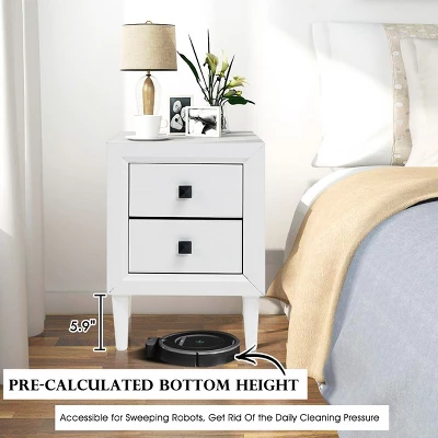 Costway Nightstand End Bedside Coffee Table Wooden Leg Storage Drawers White 8 Costway Nightstand End Bedside Coffee Table Wooden Leg Storage Drawers White - Image 6