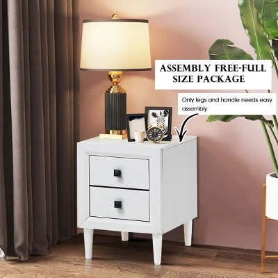Costway Nightstand End Bedside Coffee Table Wooden Leg Storage Drawers White 7 Costway Nightstand End Bedside Coffee Table Wooden Leg Storage Drawers White - Image 5