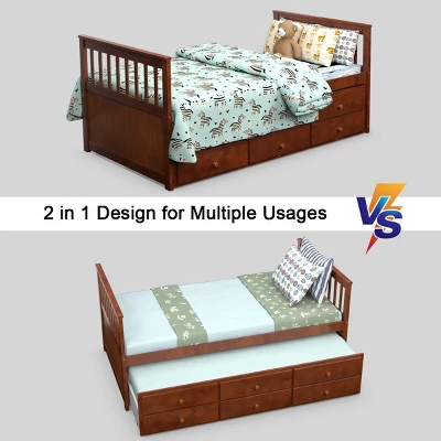 Costway Twin Captain's Bed Bunk Bed Alternative W/ Trundle & Drawers For Kids WalnutEspressoWhite 8 Costway Twin Captain's Bed Bunk Bed Alternative W/ Trundle & Drawers For Kids WalnutEspressoWhite - Image 6