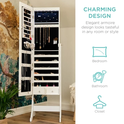 Best Choice Products 6-Tier Standing Mirror Lockable Storage Organizer Cabinet Armoire W/ LED Lights 6 Best Choice Products 6-Tier Standing Mirror Lockable Storage Organizer Cabinet Armoire W/ LED Lights - Image 4