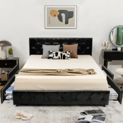 Costway Upholstered Platform Bed W/ 4 Drawers PU Leather Button Tufted Headboard 22 Costway Upholstered Platform Bed W/ 4 Drawers PU Leather Button Tufted Headboard -Bedroom Home Store GUEST 91b63903 a502 4c7a b028 d099b8011a0a