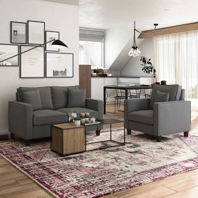 2pc Georgia Fabric Loveseat And Accent Chair Set Gray - CorLiving 3 2pc Georgia Fabric Loveseat And Accent Chair Set Gray - CorLiving