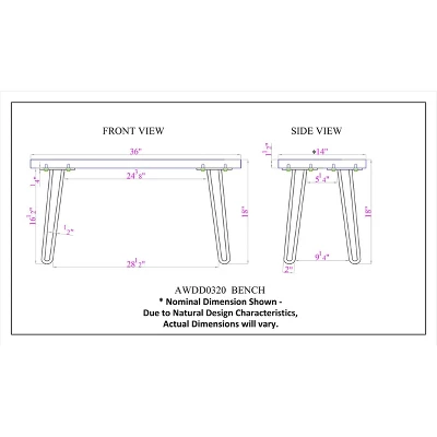 Alaterre Furniture Hairpin Natural Brown Live Edge Wood With Metal Bench 11 Alaterre Furniture Hairpin Natural Brown Live Edge Wood With Metal Bench - Image 10