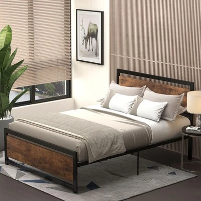 HOMCOM Full Platform Bed Frame With Headboard & Footboard, Strong Metal Slat Support Full Bed Frame W/ Underbed Storage Space, No Box Spring Needed 4 HOMCOM Full Platform Bed Frame With Headboard & Footboard, Strong Metal Slat Support Full Bed Frame W/ Underbed Storage Space, No Box Spring Needed - Image 2
