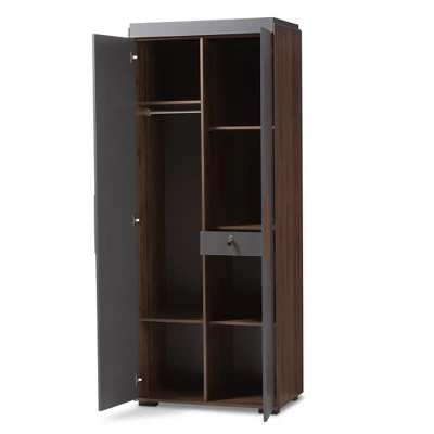 7 Shelf Wardrobe Rikke Two-Tone Wood Storage Cabinet Brown - Baxton Studio 11 7 Shelf Wardrobe Rikke Two-Tone Wood Storage Cabinet Brown - Baxton Studio - Image 10